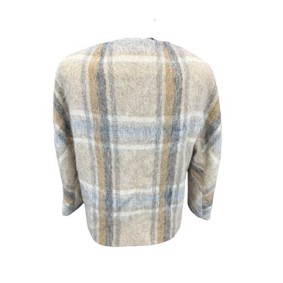 Talbots Plaid Wool Alpaca Mohair Blend Jacket Coat Beige Gray Size Medium - Picture 4 of 12
